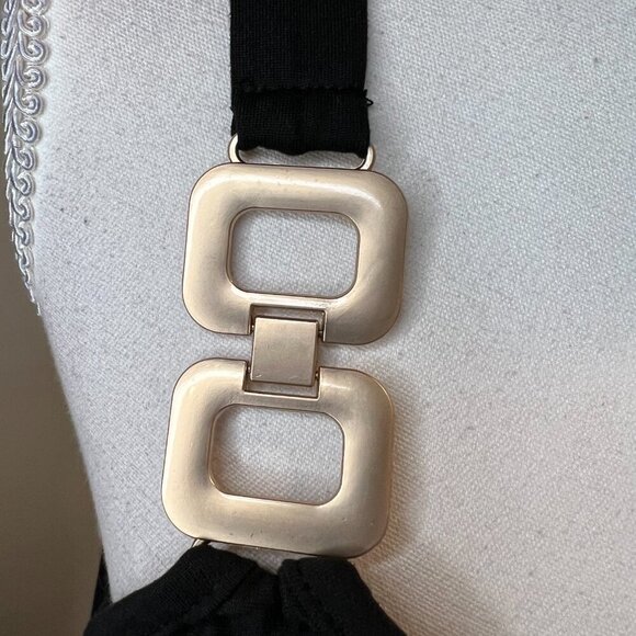 Chic Me Black Ladder cutout Slit Gold Buckle Ruched bodycon Dress, Size Medium - Picture 4 of 16